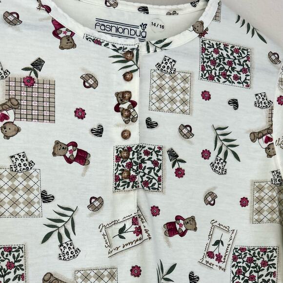 New Vintage fashion bug Henley teddy bear novelty Cottagecore 90s Y2K cute XL - Picture 4 of 10